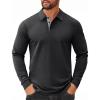 COOFANDY Mens Long Sleeve Polo Shirts Cotton Collared Shirts Casual Business Polo Classic Golf T Shirts(Charcoal Heather)