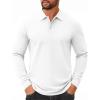 COOFANDY Mens Long Sleeve Polo Shirts Cotton Collared Shirts Casual Business Polo Classic Golf T Shirts(White)