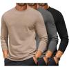 COOFANDY Mens Long Sleeve T Shirts Crew Neck Casual Basic Tee Shirt Lightweight Pullover Shirts(3 Pack-black/Dark Gray/Khaki)
