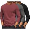 COOFANDY Mens Long Sleeve T Shirts Crew Neck Casual Basic Tee Shirt Lightweight Pullover Shirts(3 Pack-black/Dark Gray/Wine Red)