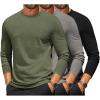 COOFANDY Mens Long Sleeve T Shirts Crew Neck Casual Basic Tee Shirt Lightweight Pullover Shirts(3 Pack-black/Light Gray/Army Green)