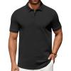 COOFANDY Men’s Polo Shirts 100% Cotton Heavyweight Short Sleeve Button Golf Shirts Classic Pullover Ribbed Collar and Cuffs(Black)