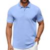 COOFANDY Men’s Polo Shirts 100% Cotton Heavyweight Short Sleeve Button Golf Shirts Classic Pullover Ribbed Collar and Cuffs(Clear Blue)