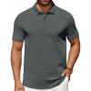 COOFANDY Men’s Polo Shirts 100% Cotton Heavyweight Short Sleeve Button Golf Shirts Classic Pullover Ribbed Collar and Cuffs(Dark Grey Green)