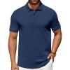 COOFANDY Men’s Polo Shirts 100% Cotton Heavyweight Short Sleeve Button Golf Shirts Classic Pullover Ribbed Collar and Cuffs(Dark Navy)