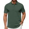 COOFANDY Men’s Polo Shirts 100% Cotton Heavyweight Short Sleeve Button Golf Shirts Classic Pullover Ribbed Collar and Cuffs(Green)
