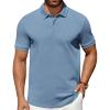 COOFANDY Men’s Polo Shirts 100% Cotton Heavyweight Short Sleeve Button Golf Shirts Classic Pullover Ribbed Collar and Cuffs(Grey Blue)