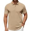 COOFANDY Men’s Polo Shirts 100% Cotton Heavyweight Short Sleeve Button Golf Shirts Classic Pullover Ribbed Collar and Cuffs(Khaki)