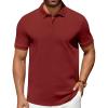 COOFANDY Men’s Polo Shirts 100% Cotton Heavyweight Short Sleeve Button Golf Shirts Classic Pullover Ribbed Collar and Cuffs(Red)