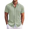 COOFANDY Mens Shirts Button Up Short Sleeve Button Down Shirt Casual Button Down Shirt Light Green