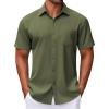 COOFANDY Mens Short Sleeve Button Down Shirt Wrinkle Free Dress Shirts Casual Summer Untucked Shirt(Army Green)