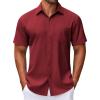 COOFANDY Mens Short Sleeve Button Down Shirt Wrinkle Free Dress Shirts Casual Summer Untucked Shirt(Wine Red)