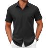 COOFANDY Mens Short Sleeve Button Down Shirts Casual Dress Shirts for Men Summer Untucked Shirts with Pocket(Black)