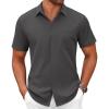 COOFANDY Mens Short Sleeve Button Down Shirts Casual Dress Shirts for Men Summer Untucked Shirts with Pocket(Dark Gray)