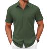 COOFANDY Mens Short Sleeve Button Down Shirts Casual Dress Shirts for Men Summer Untucked Shirts with Pocket(Dark Green)