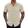 COOFANDY Mens Short Sleeve Button Down Shirts Casual Dress Shirts for Men Summer Untucked Shirts with Pocket(Light Coffee)