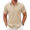 COOFANDY Mens Short Sleeve Button Down Shirts Casual Dress Shirts for Men Summer Untucked Shirts with Pocket(Light Khaki)