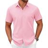COOFANDY Mens Short Sleeve Button Down Shirts Casual Dress Shirts for Men Summer Untucked Shirts with Pocket(Pink)