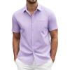 COOFANDY Mens Short Sleeve Button Down Shirts Casual Dress Shirts for Men Summer Untucked Shirts with Pocket(Purple)