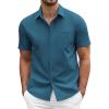COOFANDY Mens Short Sleeve Button Down Shirts Casual Dress Shirts for Men Summer Untucked Shirts with Pocket(Teal)