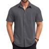 COOFANDY Mens Short Sleeve Button Down Shirts Casual Summer Beach Shirt Wedding Dress Shirts with Pocket(Dark Grey)