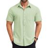 COOFANDY Mens Short Sleeve Button Down Shirts Casual Summer Beach Shirt Wedding Dress Shirts with Pocket(Light Green)