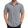 COOFANDY Mens Short Sleeve Button Down Shirts Casual Summer Beach Shirt Wedding Dress Shirts with Pocket(Light Grey)