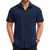 COOFANDY Mens Short Sleeve Button Down Shirts Casual Summer Beach Shirt Wedding Dress Shirts with Pocket(Navy Blue)