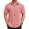 COOFANDY Mens Short Sleeve Button Down Shirts Casual Summer Beach Shirt Wedding Dress Shirts with Pocket(Pink)