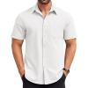 COOFANDY Mens Short Sleeve Button Down Shirts Casual Summer Beach Shirt Wedding Dress Shirts with Pocket(White)
