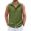 COOFANDY Men’s Sleeveless Beach Shirts Summer Button Up Tank Tops Casual Textured Tank Shirt(Army Green)