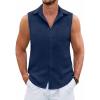 COOFANDY Men’s Sleeveless Beach Shirts Summer Button Up Tank Tops Casual Textured Tank Shirt(Blue Violet)