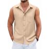 COOFANDY Men’s Sleeveless Beach Shirts Summer Button Up Tank Tops Casual Textured Tank Shirt(Khaki)