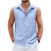 COOFANDY Men’s Sleeveless Beach Shirts Summer Button Up Tank Tops Casual Textured Tank Shirt(Light Blue)