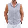 COOFANDY Men’s Sleeveless Beach Shirts Summer Button Up Tank Tops Casual Textured Tank Shirt(Light Grey)