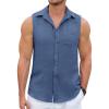 COOFANDY Men’s Sleeveless Beach Shirts Summer Button Up Tank Tops Casual Textured Tank Shirt(Navy Blue)