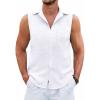COOFANDY Men’s Sleeveless Beach Shirts Summer Button Up Tank Tops Casual Textured Tank Shirt(White)