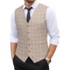 COOFANDY Men’s Suit Vest Slim Fit Business Formal Waistcoat Casual Dress Vest(Plaid Khaki)