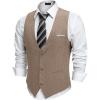 COOFANDY Men’s Suit Vest V-Neck Casual Business Vests Lightweight Slim Fit Formal Dress Waistcoat for Wedding Party(Khaki)