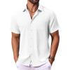 COOFANDY Mens Summer Button Down Shirts Short Sleeve Casual Summer Shirts Beach Wedding Shirts White