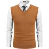 COOFANDY Men’s Sweater Vest V Neck Slim Fit Cable Knitted Sleeveless Pullover Sweater(Light Brown)