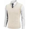 COOFANDY Men’s Sweater Vest V Neck Slim Fit Cable Knitted Sleeveless Pullover Sweater(White)