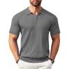 COOFANDY Men’s Zipper Polo Shirts Short Sleeve Ribbed Knit Polo T Shirts Fashion Casual Golf Shirts(Grey)