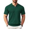 COOFANDY Men’s Zipper Polo Shirts Short Sleeve Ribbed Knit Polo T Shirts Fashion Casual Golf Shirts(Hunter Green)