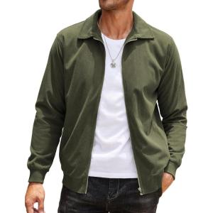 COOFANDY Men’s Casual Corduroy Jacket Lightweight Zip Up Vintage Jacket Collared Bomber Jacket(Army Green)