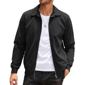 COOFANDY Men’s Casual Corduroy Jacket Lightweight Zip Up Vintage Jacket Collared Bomber Jacket(Black)