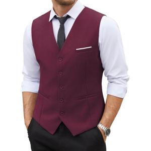 COOFANDY Men’s Suit Vest Slim Fit Business Formal Waistcoat Casual Dress Vest(Wine Red)