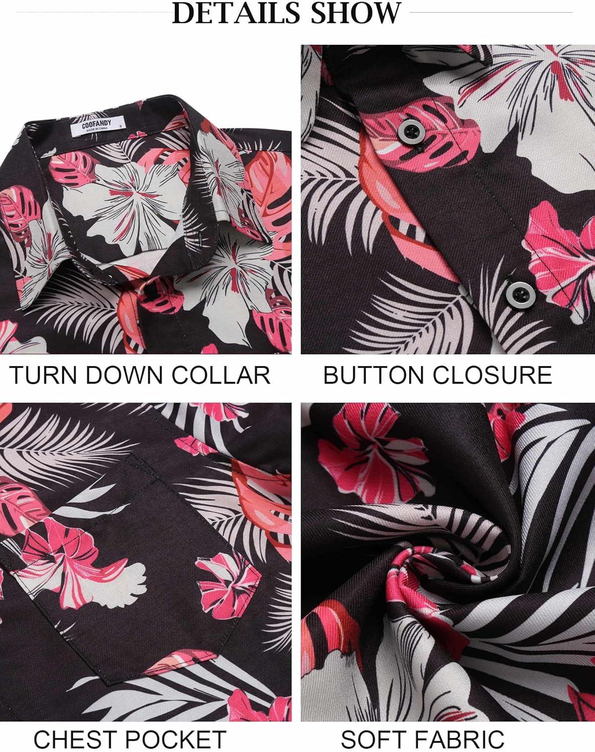 imageCOOFANDY Mens Button Down Short Sleeve Shirt Casual Shirts Summer Beach Textured Shirts with PocketBlackwhite Flowers