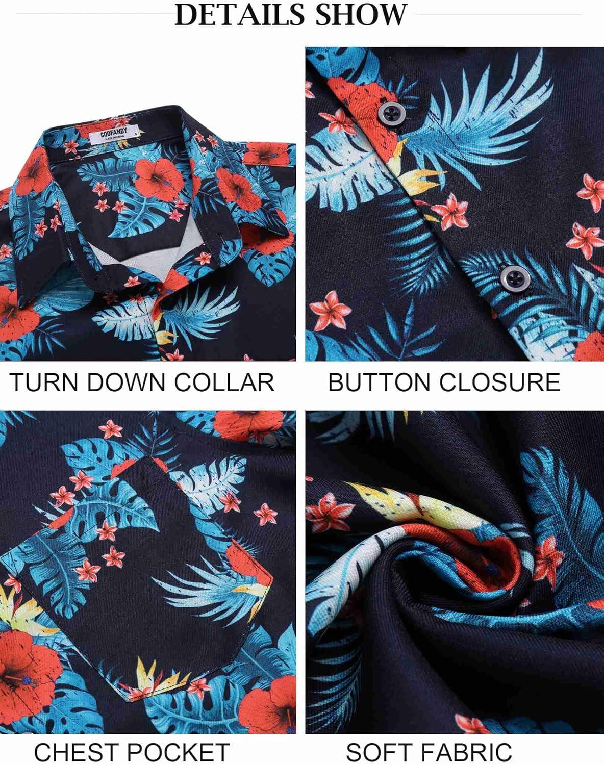 imageCOOFANDY Mens Button Down Short Sleeve Shirt Casual Shirts Summer Beach Textured Shirts with PocketNavyblue Flowers