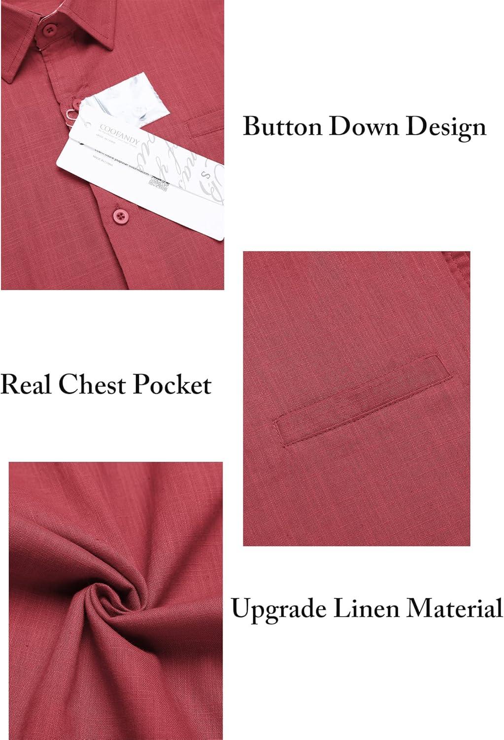imageCOOFANDY Mens Casual Button Down Shirts Short Sleeve Textured Summer Beach Shirt with PocketWine Red